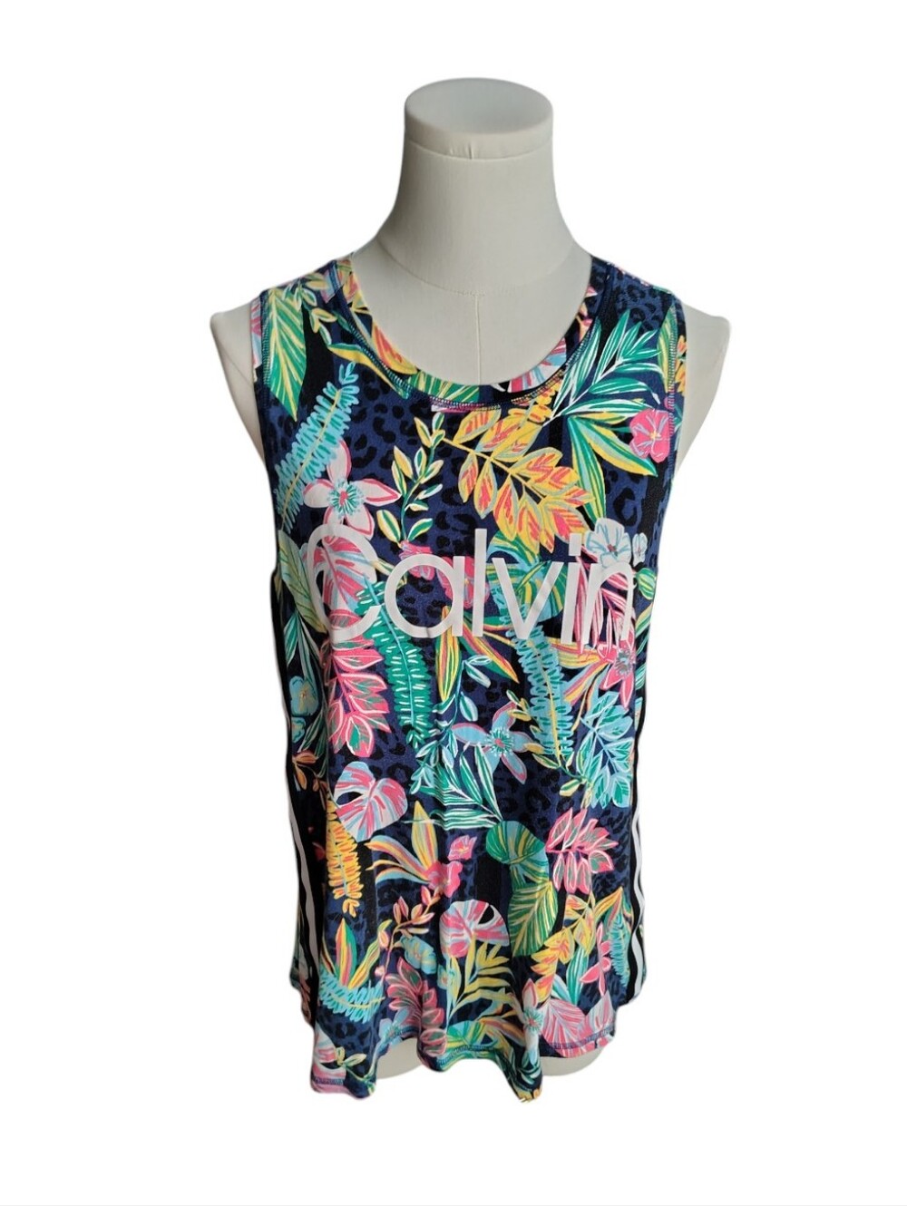 Calvin Klein Performance Pink Navy  Multicolored Tropical Tank Top Size Small
